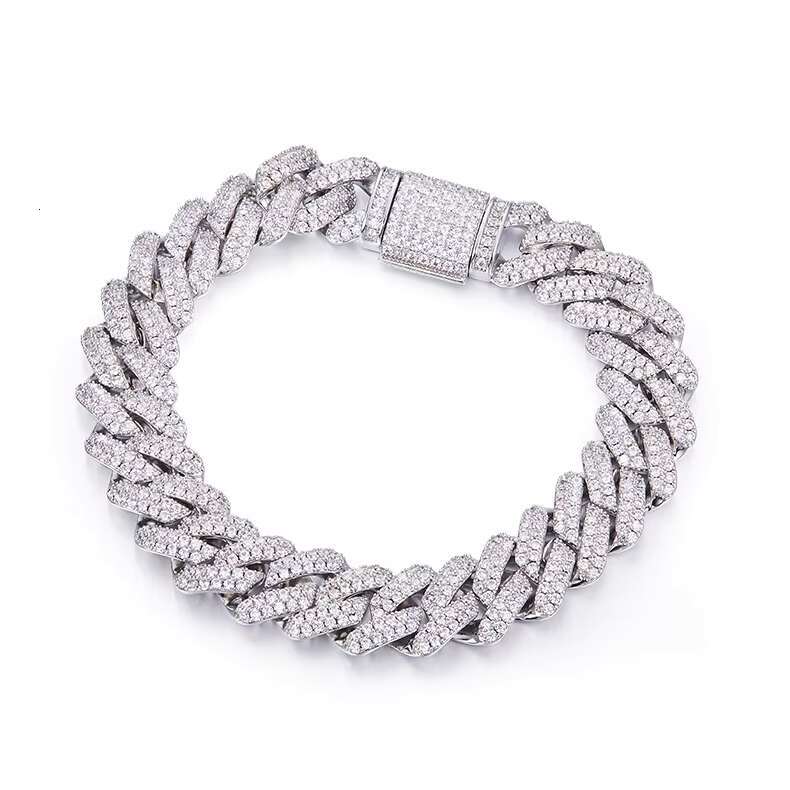 S925 Cuban Link Luxury Round Cut Moissanite 14mm Cuban Chain Fine Sterling Silver Jewelry Bracelet Hip-hop Unisex Bracelet