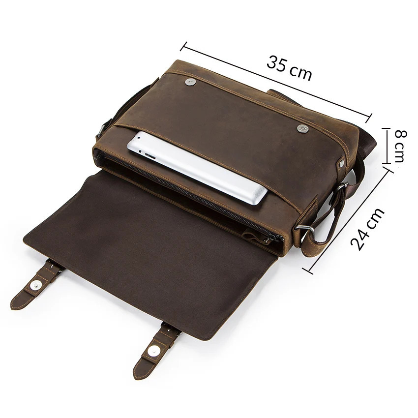 CONTACTS crazy horse genuine leather mens bag vintage man shoulder bags for laptop messenger bags male bolsa crossbody handbag 250603