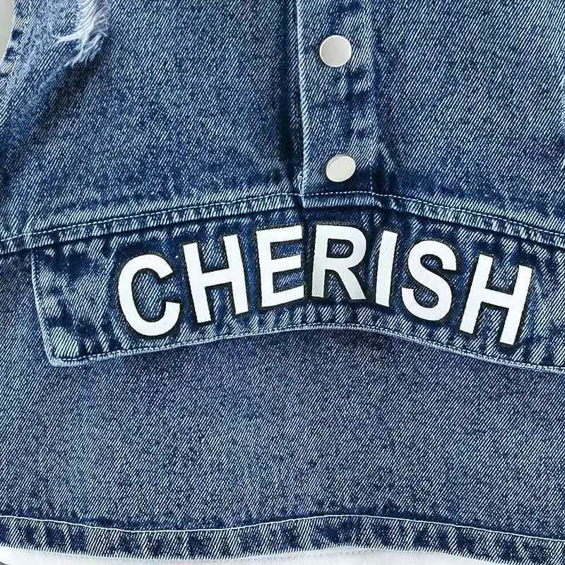 Baby Boys Clothes Spring Autumn Fashion Ripped Denim Suit Letter Denim Jacket Hooded Vest + Bottoming Shirt + Pants 3-Piece set R250605