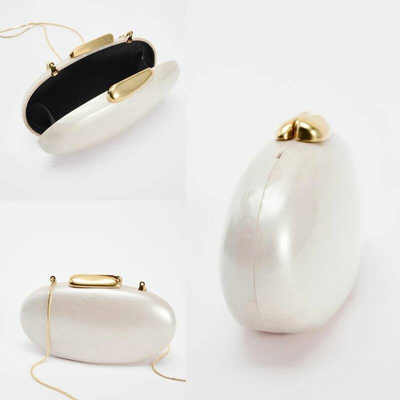 Egg shape Clutch Bag Acrylic women wedding evening party cute ivory pearl color purse handbag summer new 2024