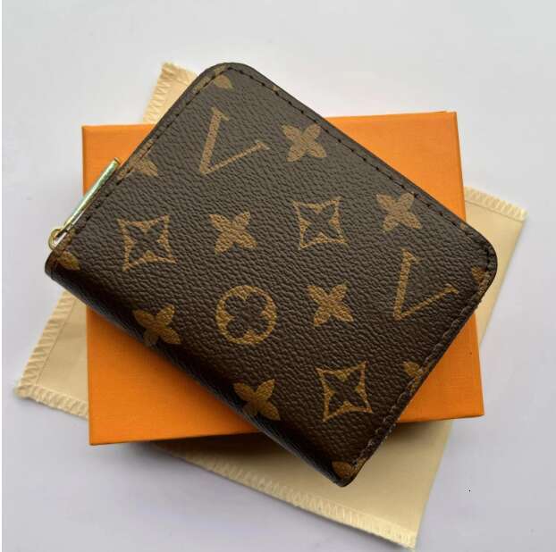 Luxury Designer Short Wallet Womens Zipper Brown Flower Wallet Canvas Leather Check Plaid Wallet Card Holder Designers Purse handbag wallets with box