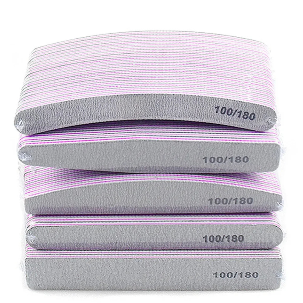 25/50Pcs Grey Sandpaper Nail File 100/180 Double Sided Buffer Block Polisher Pedicure Manicure Nail Art Files Nails Accesorios 250605