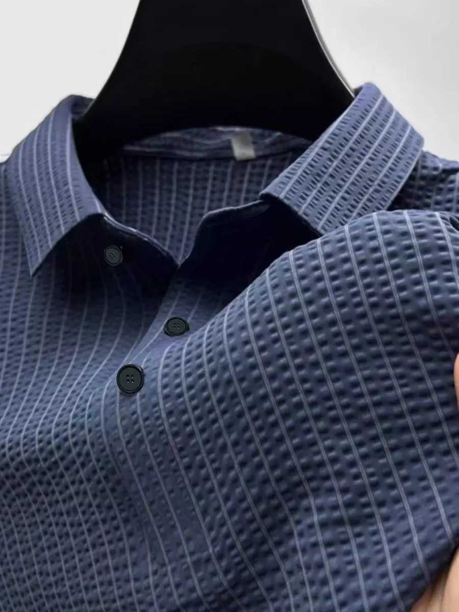 Summer new striped comfortable and breathable POLO shirt for men with lapel buttons high-quality nylon fashionable sporty polo XJ250605