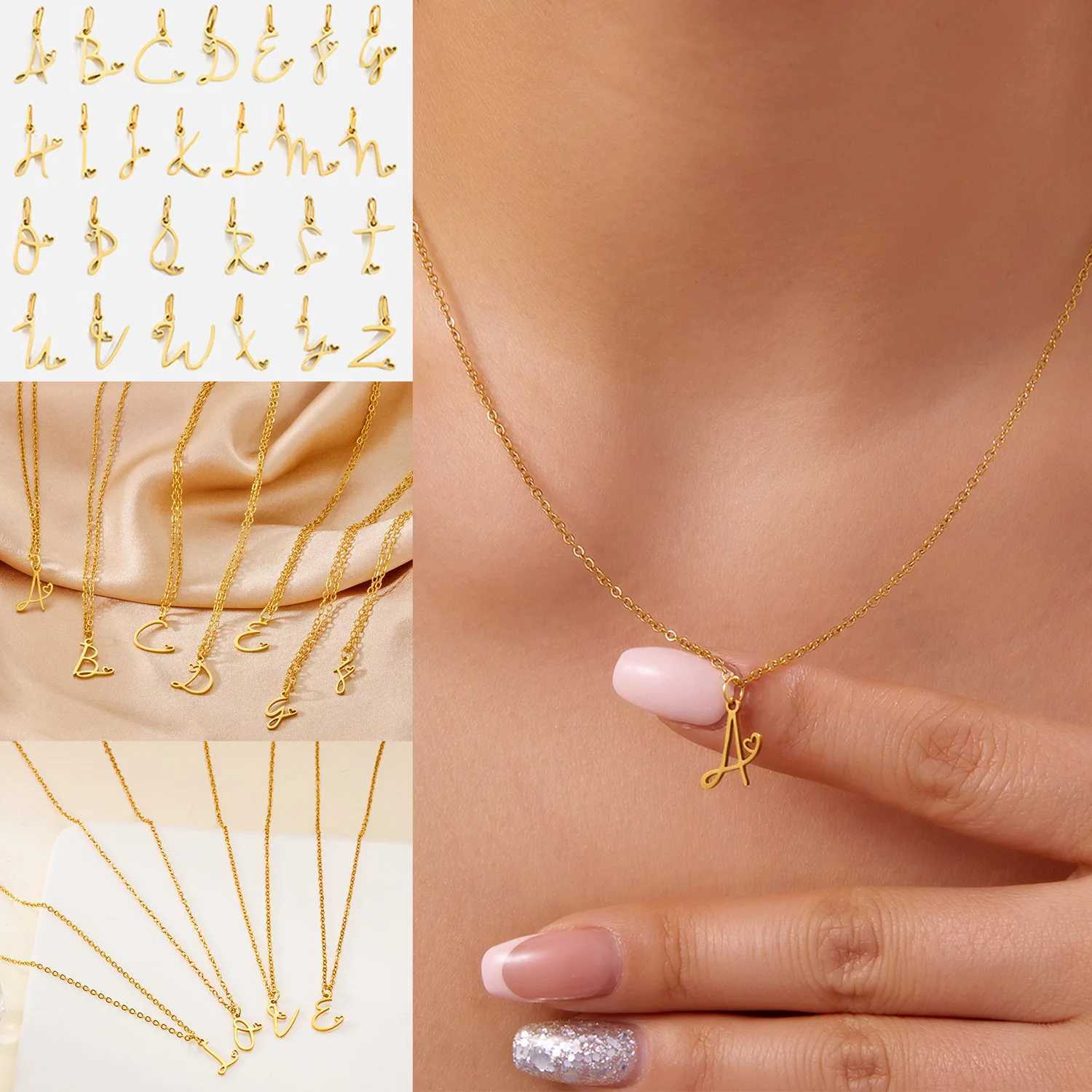 26 Initial Letters Heart Pendant Stainless Steel Necklace for Women Gold Color A-Z Alphabet Choker Chain Birthday Jewelry Gift XJ250604