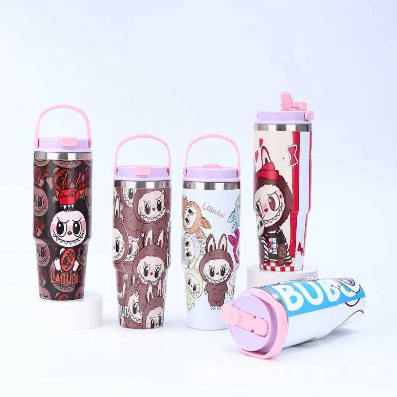 Kawaii Labubu Straw Cup Anime Portable Car Cup Cute 30oz Water Bottle Wholesale Cartoon Large Capacity Portable Car in Girl Gift X2506051