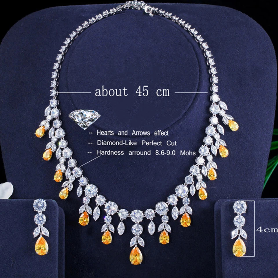 ThreeGraces Green CZ Stone Earrings Necklace Set Brilliant Big Long Drop Wedding Bridal Dress Jewelry Set for Women JS256 250530