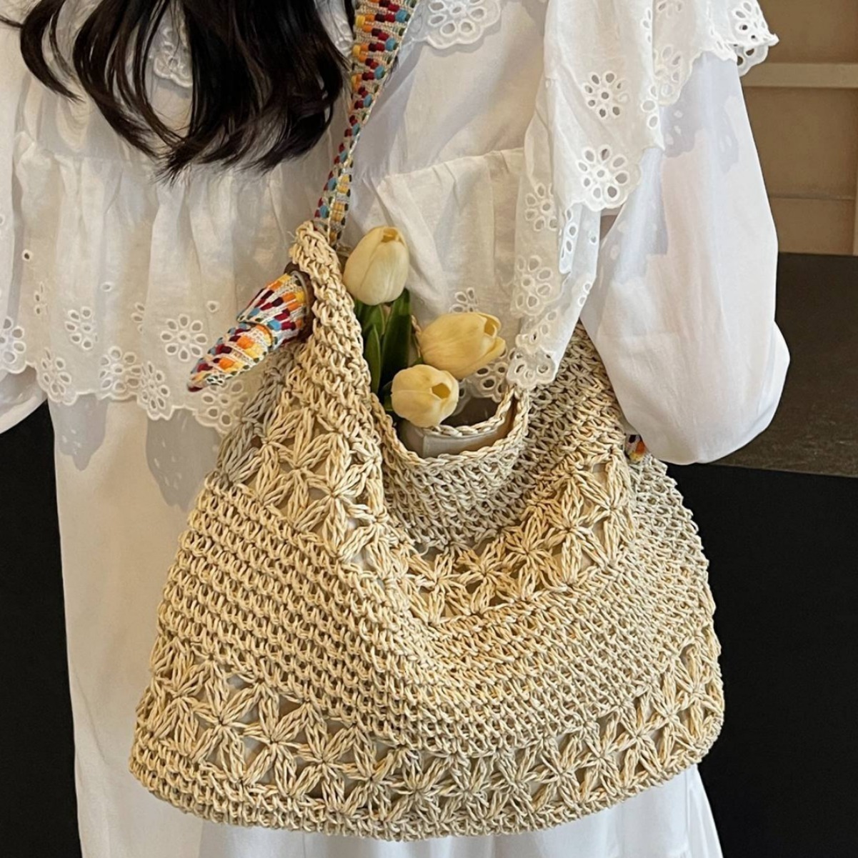 Lazy style straw bag women's autumn new multifunctional shoulder bag beach vacation bag designer women's crossbody bag