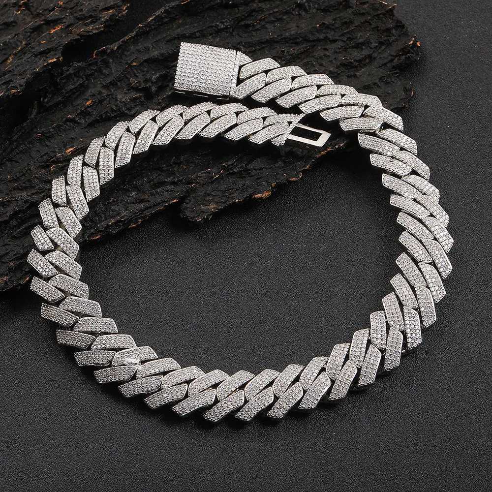 Hip Hop Shiny 15MM Cuban Link Chain Necklace for Women and Men Silver Color Rhinestone Iced Out Cuban Chain Punk Jewelry Necklace Gift XJ250604