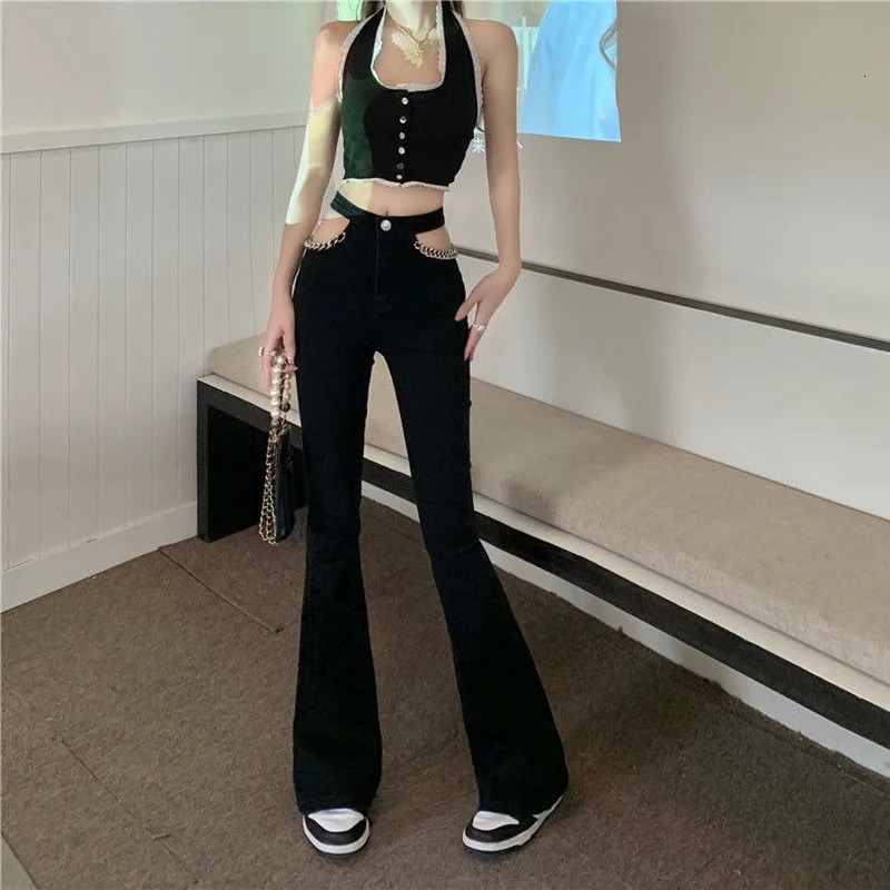 Elasticity Flare Leggings Sexy Low Waist Denim Jeans Pants for Women Trend Skinny Black Long Bell Bottom Woman Tight 250604