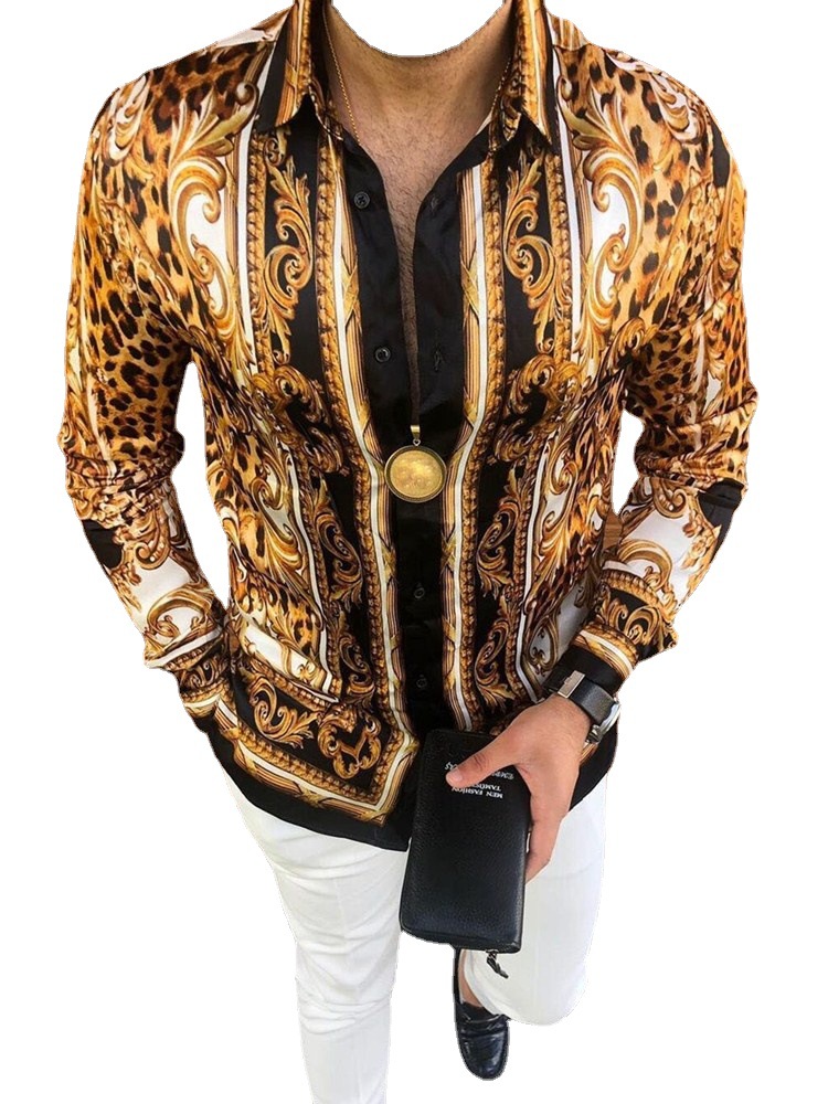 shirt Men's sleeve shirt Designer top Trendy T shirt Leopard print court style print Floral long sleeve shirt Stylish top