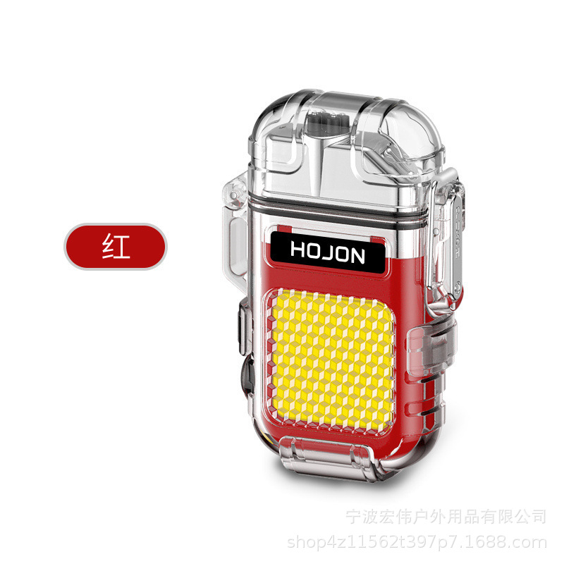 Transparent waterproof arc usb rechargeable lighter, outdoor windproof and waterproof handheld work light multi-function cigarette lighter