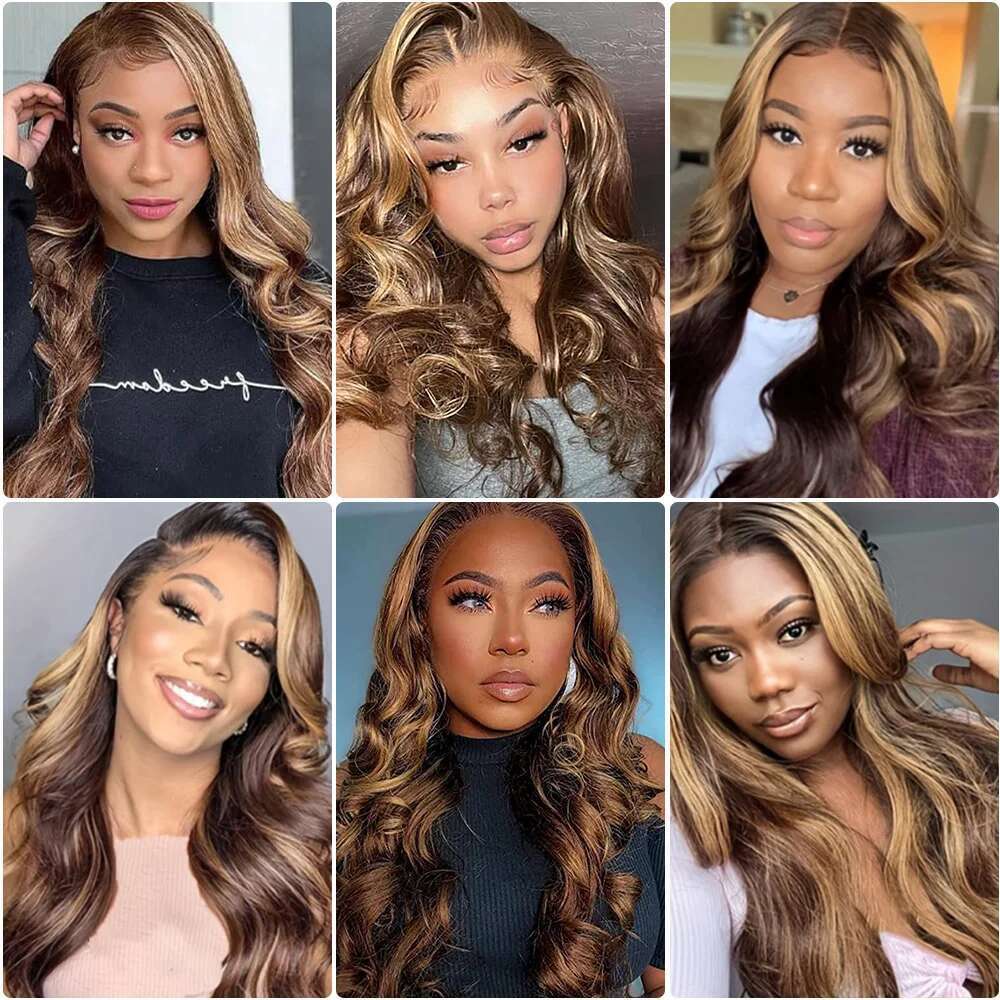 30 36 Inch Highlight Ombre Body Wave 13x4 HD Lace Front Wig 4/27 Colored 200 Density Human Wigs Pre Plucked Brazilian Hair