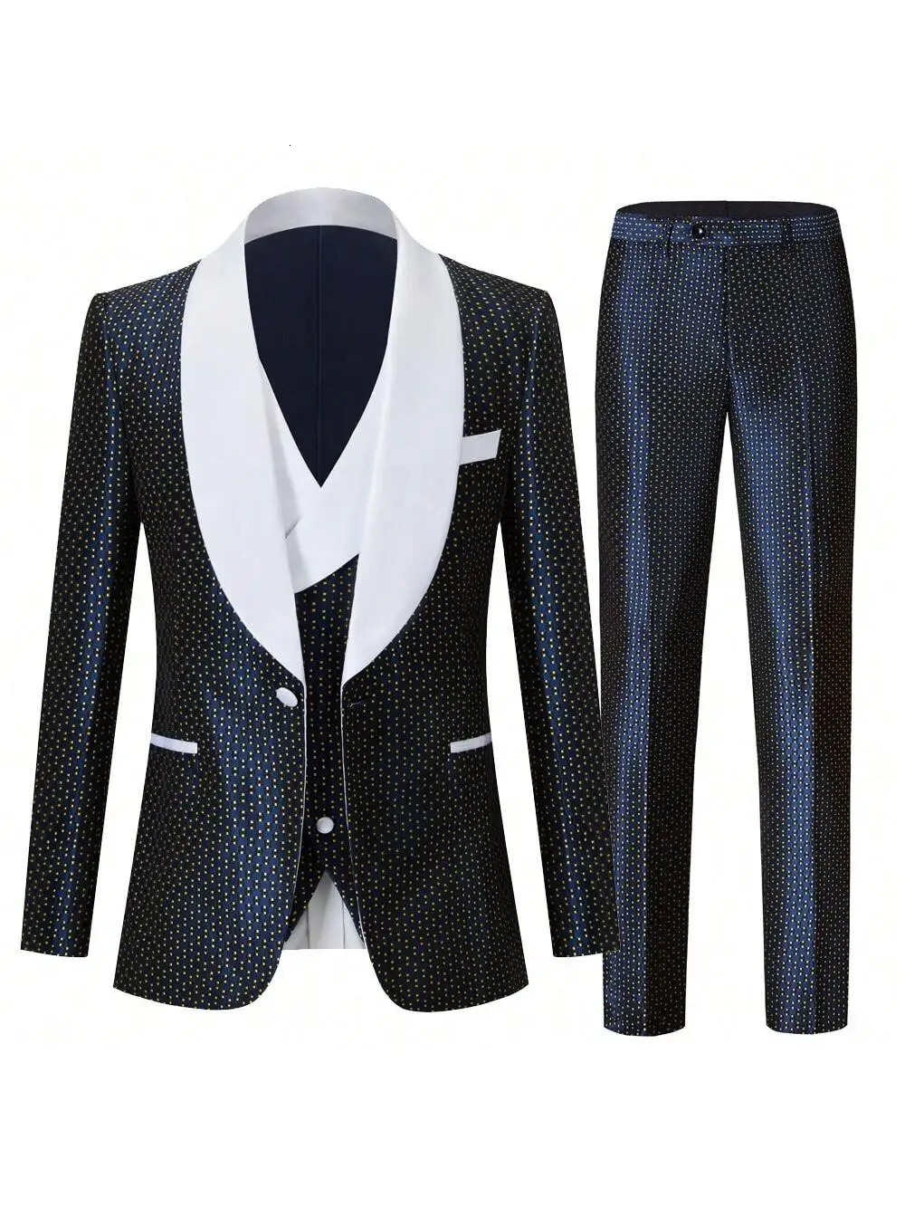 Men 3-Piece Slim Fit Suit Set Tuxedo One-Button Blazer Vest Elastic Waist Pants Party Outfit 250530