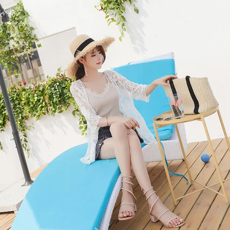Summer Lace Cardigan Sunscreen Jacket Womens Embroidery Hollow Hook Flower Beach Cover Up Casual Seaside Vacation Jacket 250605