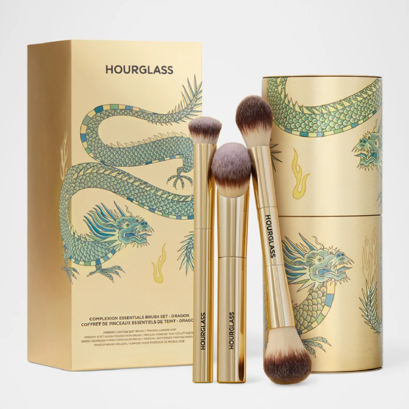 Hourglass Complexion Essentials Makeup Gold Dragon Foundation Concealer Highlight Blush Cosmetic Brush Set