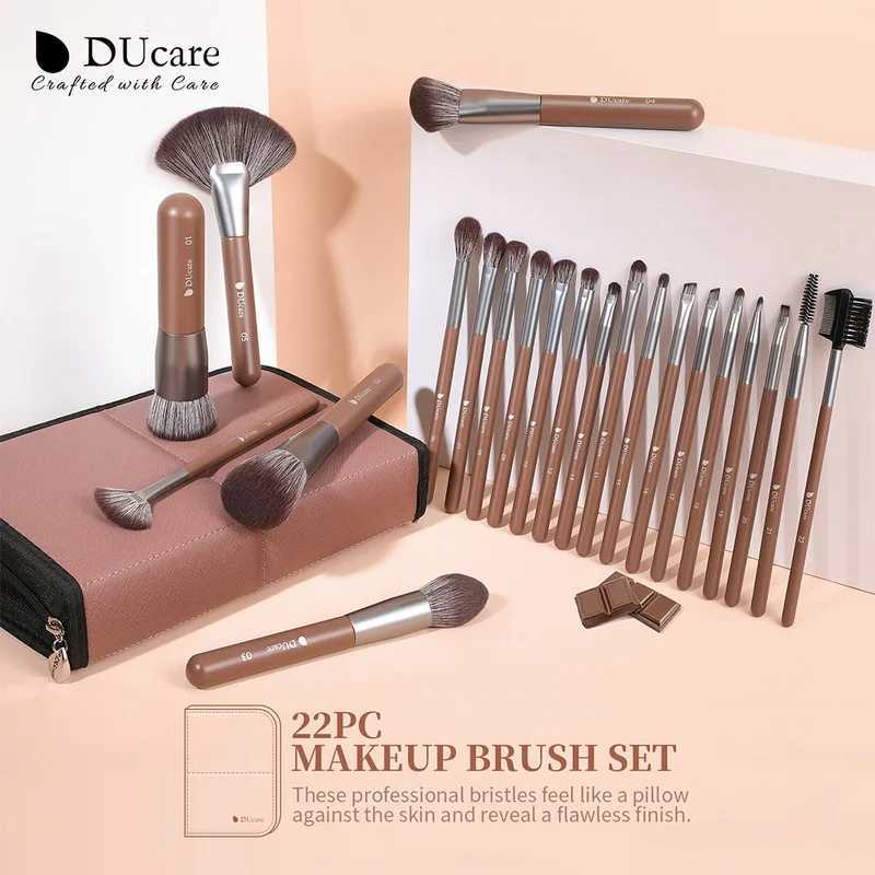 DUcare Makeup Brushes 22Pcs With Foldable BAG Nylon Hair Fan Powder EyeShadow Blending Eyeliner Eyebrow Cosmetic Makeup Brushes W250605
