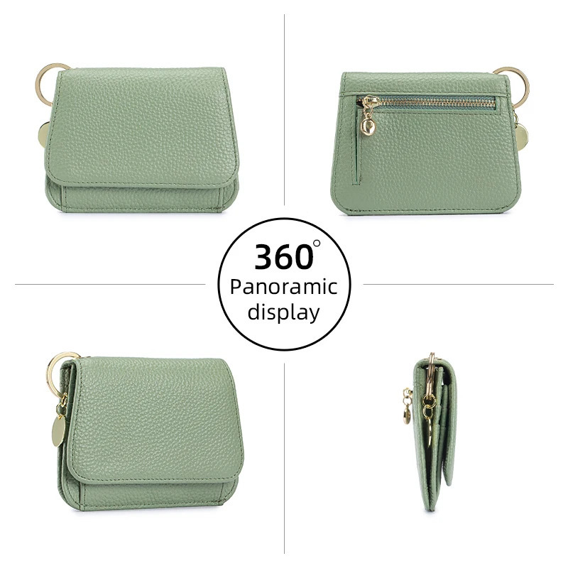 Women Genuine Leather Slim TriFold Wallet Credit Card Holder With Zipper Coin Pouch ID Window Keychain 250605