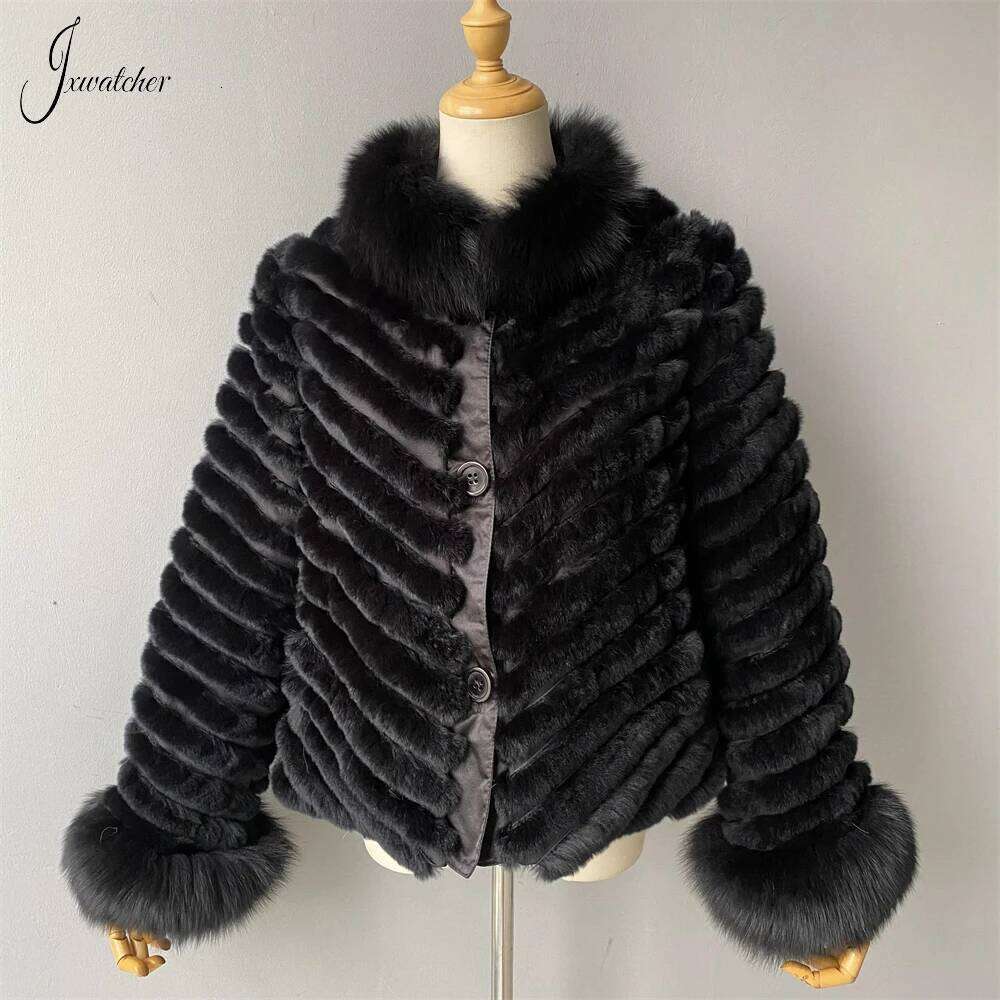 Jxwatcher Natural Rabbit Coat For Women Winter Fashion Reversible Jacket With Real Fox Fur Ladies Casaco Autumn