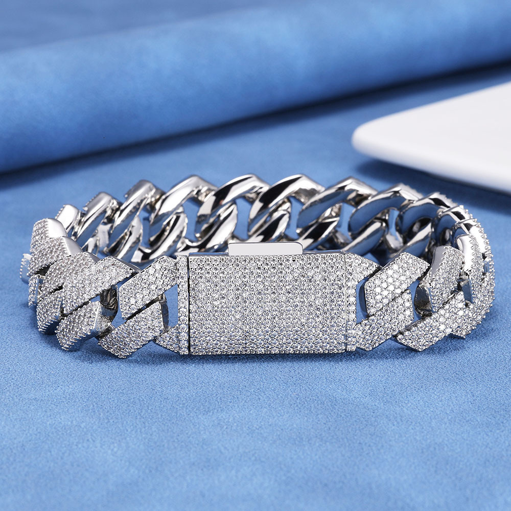 Hip Hop 15mm Four-Row Inlaid Diamond Rhombus Cuban Chain Personality High-End Mens Bracelet