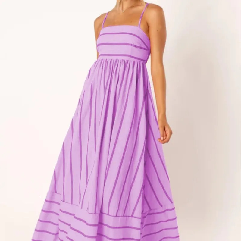 Spring And Summer Striped Vest Backless Large Swing Dress For Women Collarless Sleeveless Oversized Dress 250604