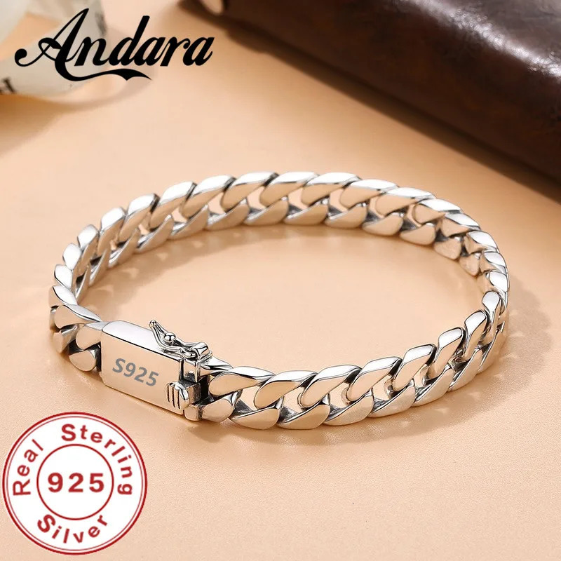 Vintage Silver S925 Sterling Silver Bracelet Miami Cuban Mens Trend Bracelet Casual Business Party Jewelry Gift 250604