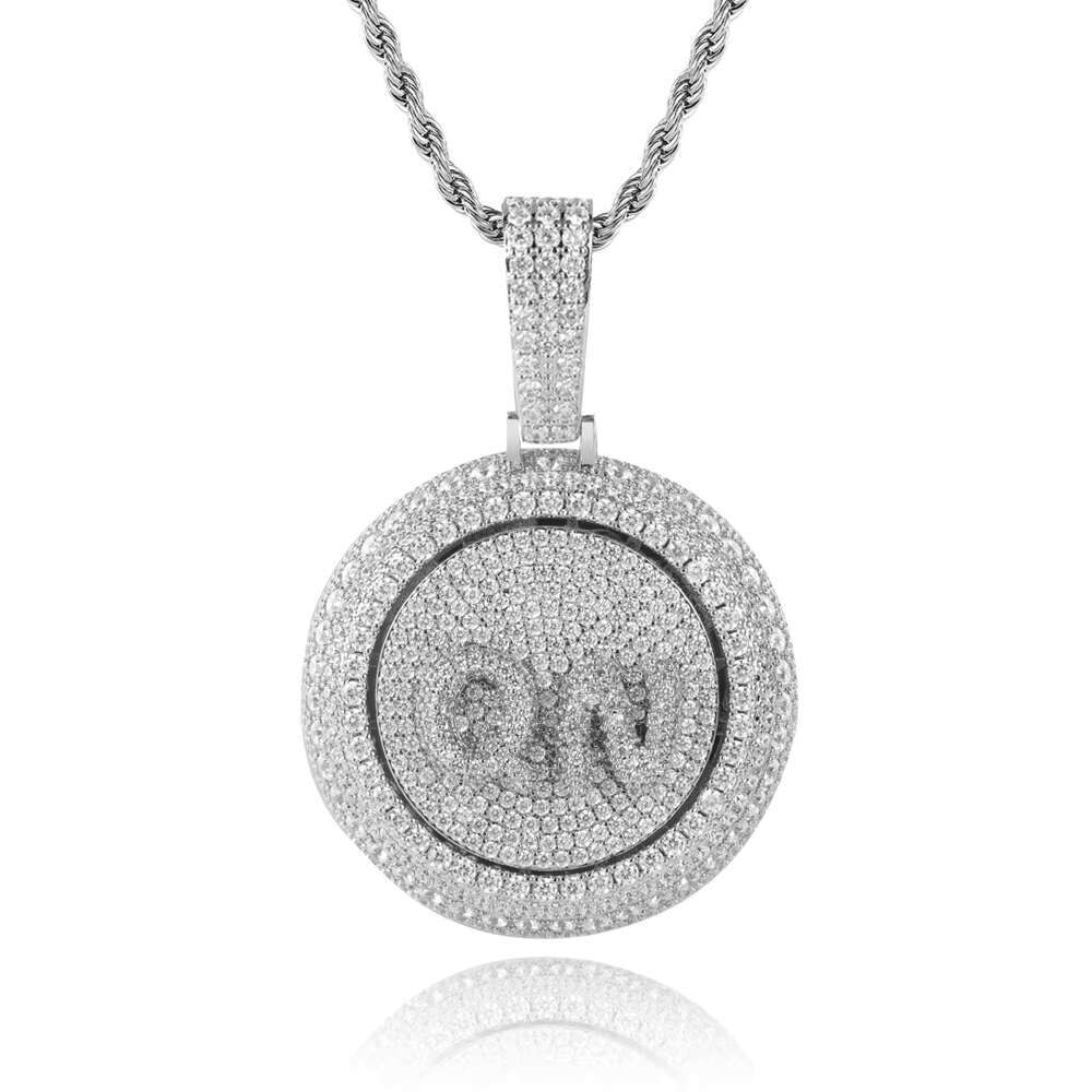 Frozen rotating alphabet round custom pendant diamond personalized name initial pendant necklace