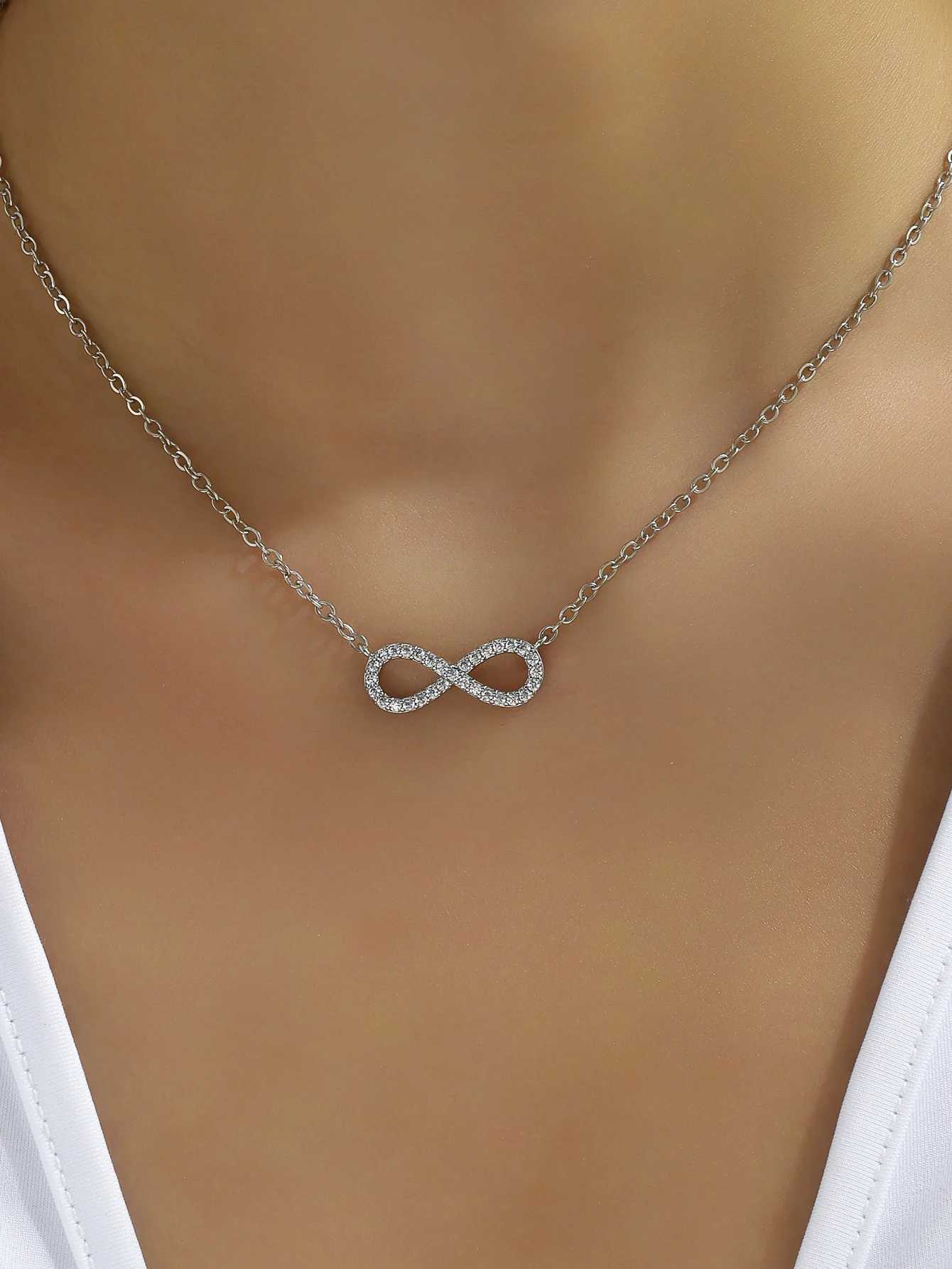 Fashion Simple Stainless Steel Infinity Pendant Necklace for Women Classic Lucky Zircon Love You Forever Jewelry Birthday Gift XJ250604