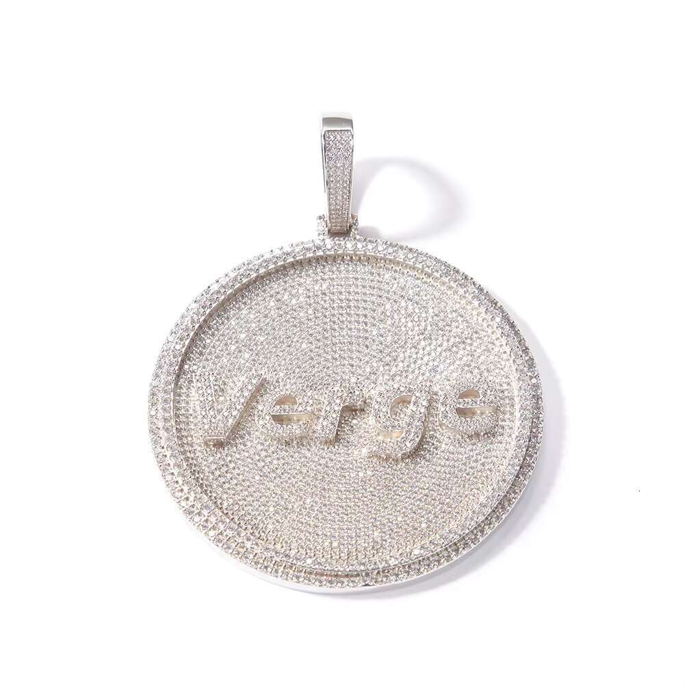 8cm Big Size Circle Round Custom Text Iced Out Pendant Personalized Name Letter Necklace Jewelry Hip Hop Style