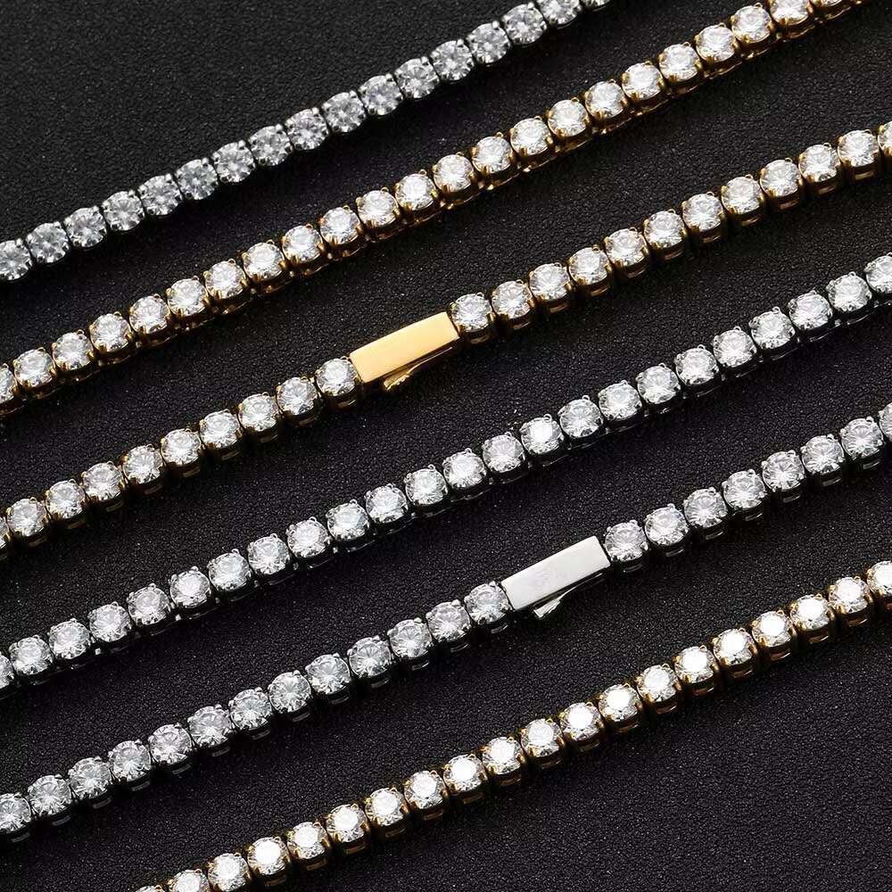 4mm Iced Out Tennis Bracelets Stainless Steel Gold Plated Tennis Chain Bracelet