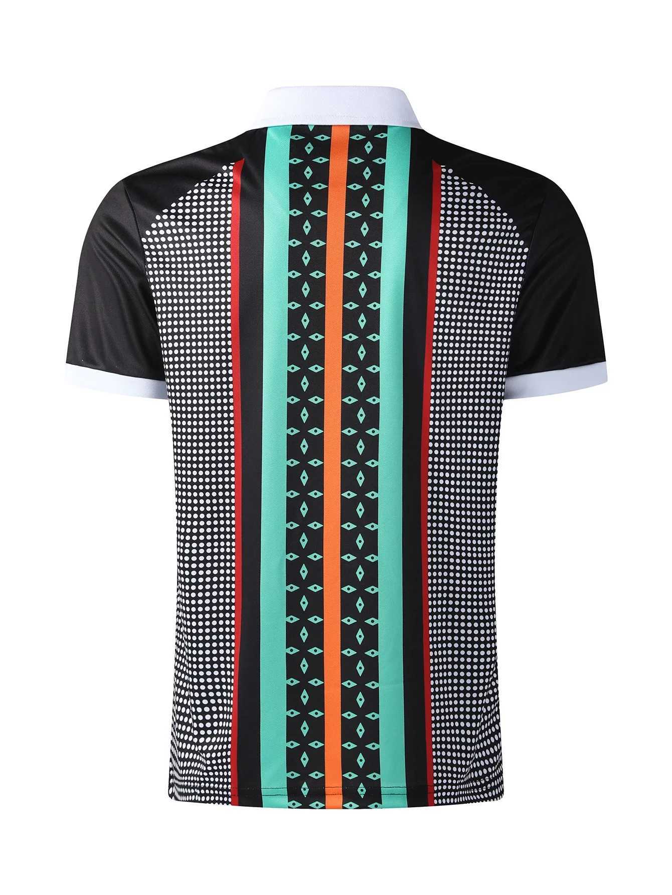 Mens Casual Short Sleeve Polo Shirt Fashion Dot Printing Lapel T-shirt Mens Breathable Zip Polo Shirt Summer Mens Clothing XJ250605