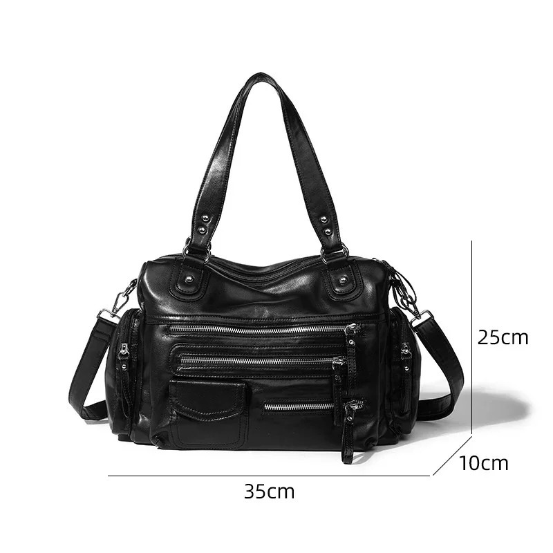 Retro Tote Bag PU Soft Motorcycle Bags Travel Zipper Pocket Fashion Crossbody Pack Outdoor Camping Hiking Weekend Satchel Women 250530