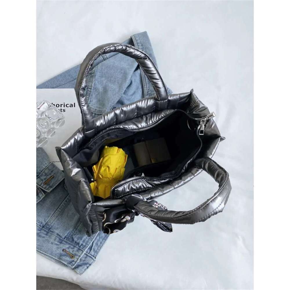 Elegant Totes with Silk Scarf Accent Quilted Crossbody Bags for Women Casual Solid Color Padded s Shoulder Bag