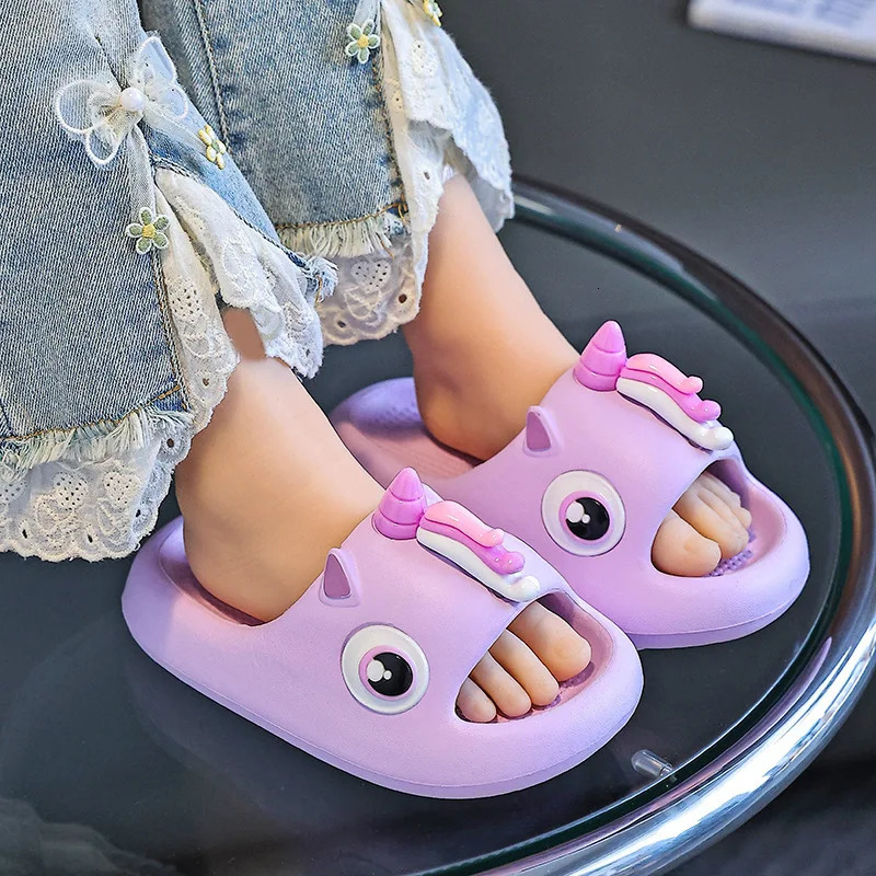 Unicorn 3D Girls Boys Slippers Summer EVA Bath Pool Children Slippers Waterproof Soft Sole Non Slip Kids Beach Shoes 250604