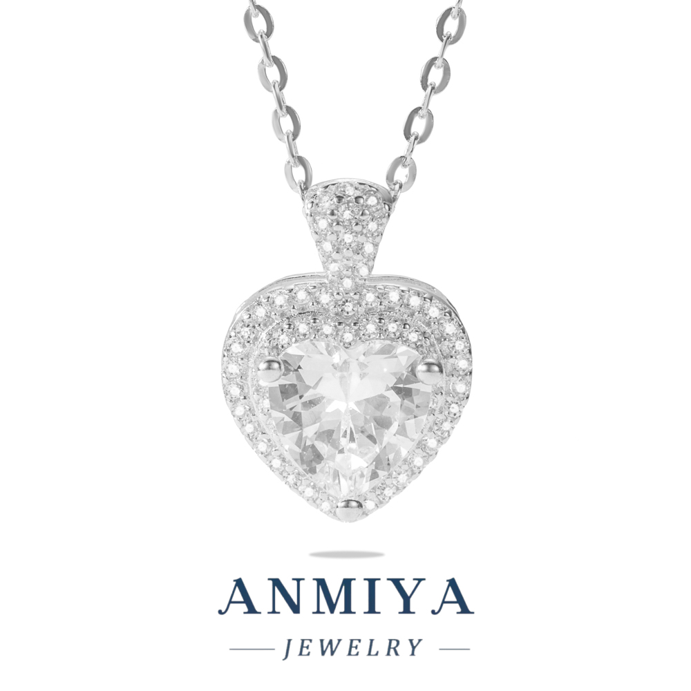 Elegant Sterling Silver Jewelry Heart Pendant Necklace with Shiny Zircon for Romantic Gift, Women's 925 Necklace for Anniversary