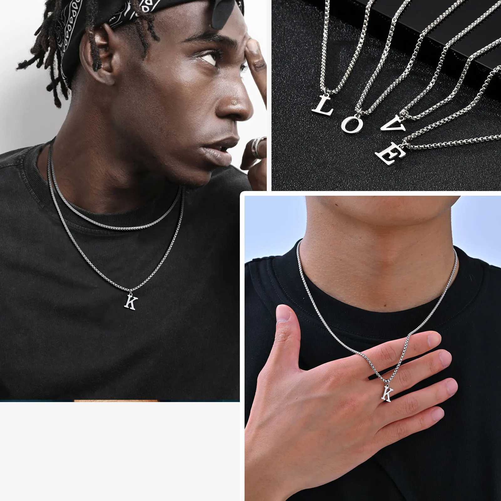 Vnox Simple A-Z Letter Necklace for Men Waterproof Stainless Steel 26 Letters Pendant Necklace Mens Minimal Initial Necklace XJ250604