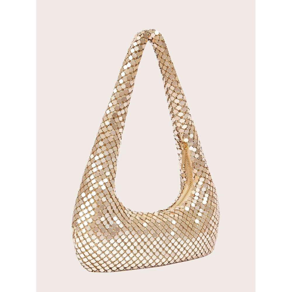 Women s Evening Aluminum Sequin Armpit with Zipper Lightweight Casual Handbag Party Sparkling Shoulder Mobile Phone Bag