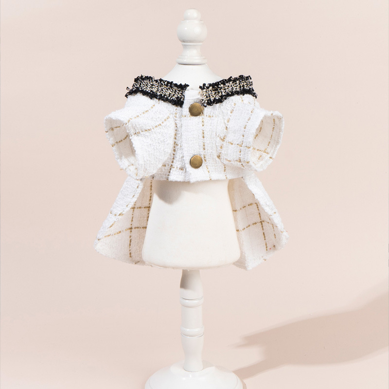 Tweed Princess Dog Apparel Dress Girl Cute Pet Clothes Outfit Small Dogs Costume Dresses with Bow Tie Collar for Small Dogs Cat Girl Teacup Yorkie Chi