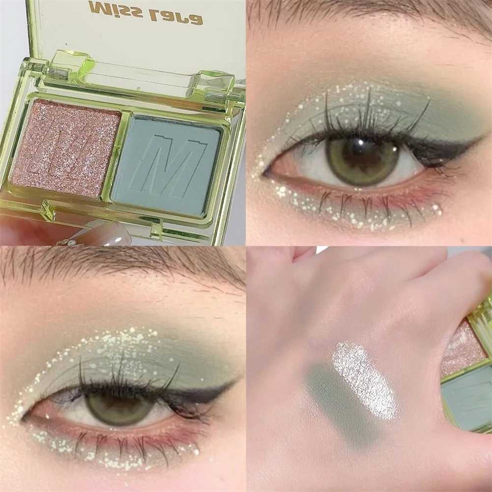 2 Colors Eye Shadow Makeup Palette Products Shiny Eyeshadows Korean Cosmetics Blue Shadow Purple Green Korean Eyeshadow Palette W250605