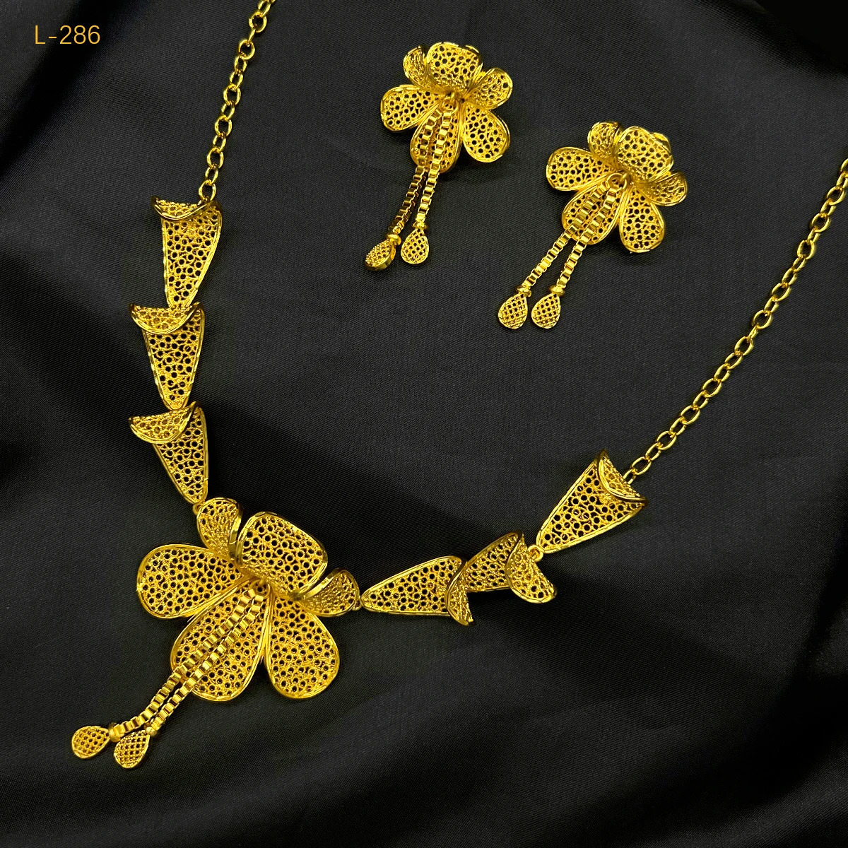 Dubai Indian African Flower Necklace Earrings Jewelry Set For Women 24K Gold Plated Nigeria Bridal Wedding Party Gift Jewellery 250530
