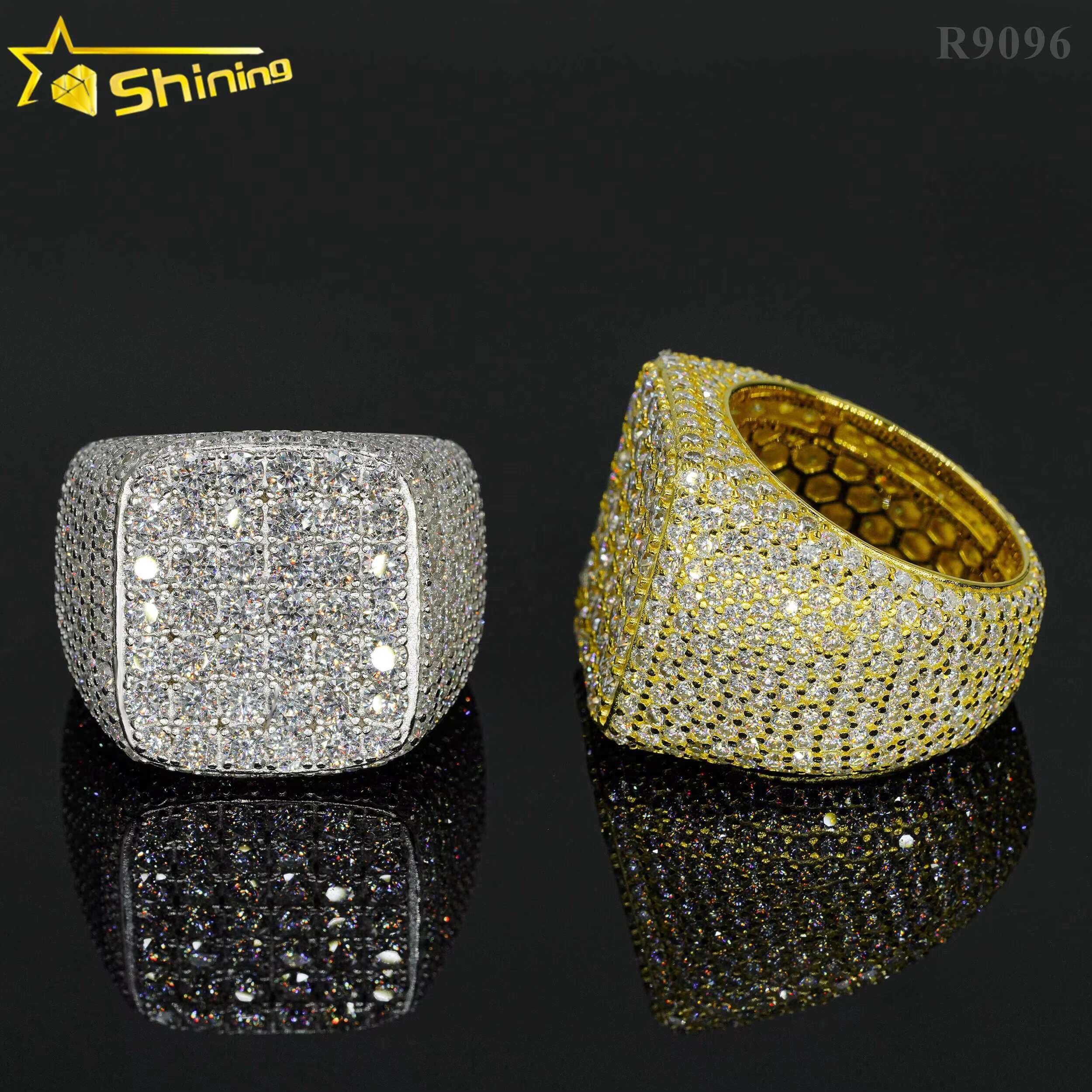Hot Sell Luxury 925 Sterling Silver Fully Iced Out VVS Moissanite Ring Custom Hip Hop Moissanite Diamond Ring for Men