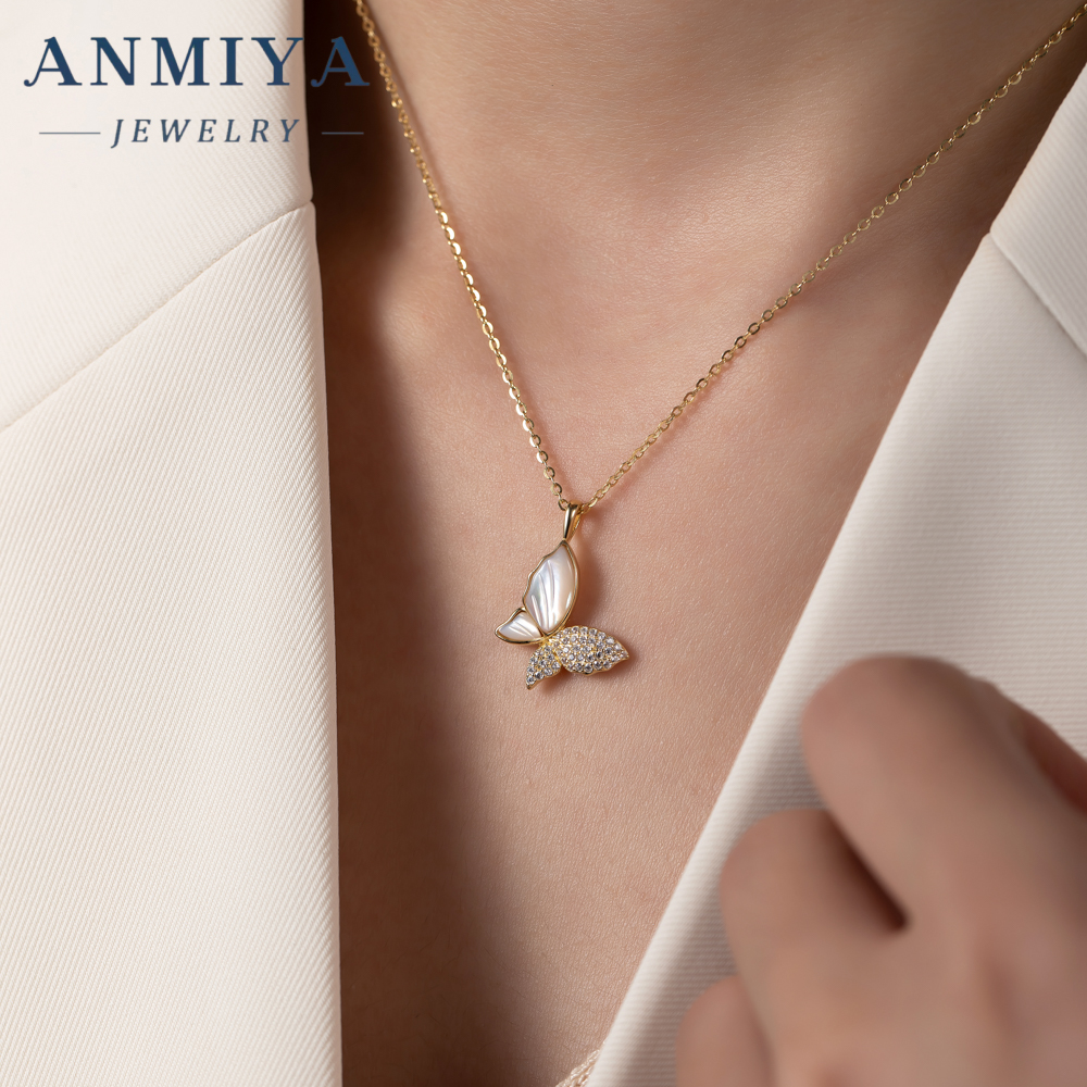 Butterfly Necklace Zircon 925 Sterling Silver Fashionable Jewelry Pendant on Link Chain for Gift