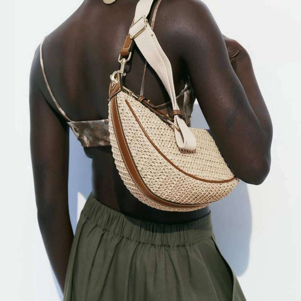 Half Moon Straw Underarm Bags For Women Designer Handbags And Purses New In Fashion Weave Hollow Shoulder Crossbody