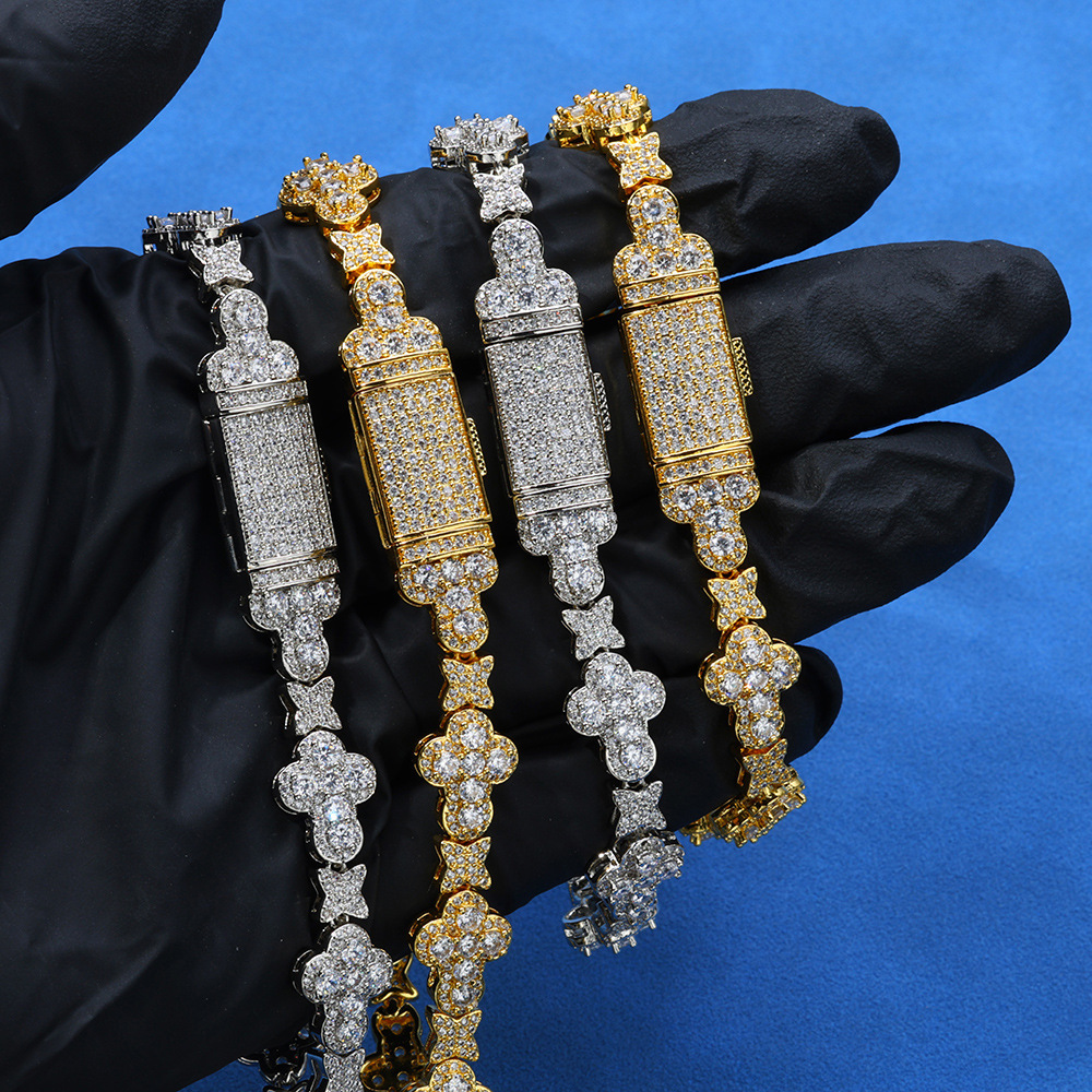 Hip hop 10mm cross star Moissanite bracelet womens high-end versatile accessory mens bracelet