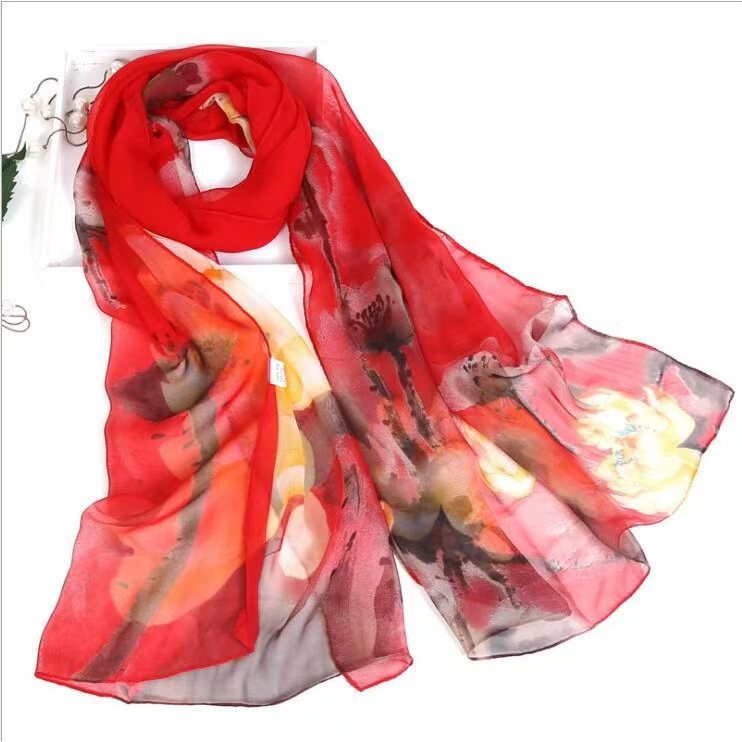 K934 Spring and summer new Hangzhou silk imitation silk scarf women wholesale Georgette long scarf fashionable and elegant mother gift