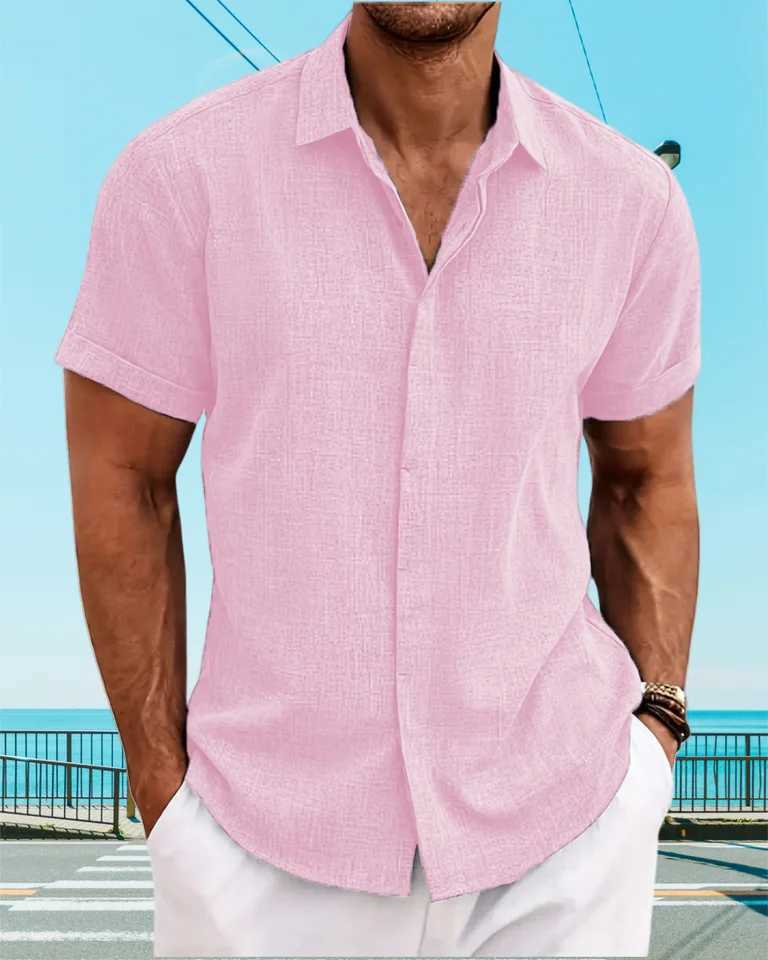 2025 New Mens Summer Hawaiian Daily Versatile Casual Solid-Color Lapel Cardigan Comfortable Beach Short-Sleeved Shirt Top XJ250605