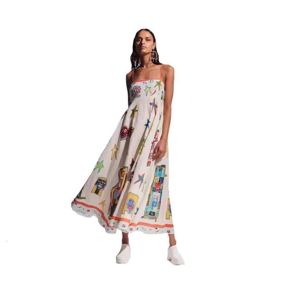 2024 New Women's Dress Sexytank Graffiti Cotton Linen Printing Large Splash Independent Station Direct Sales European American M