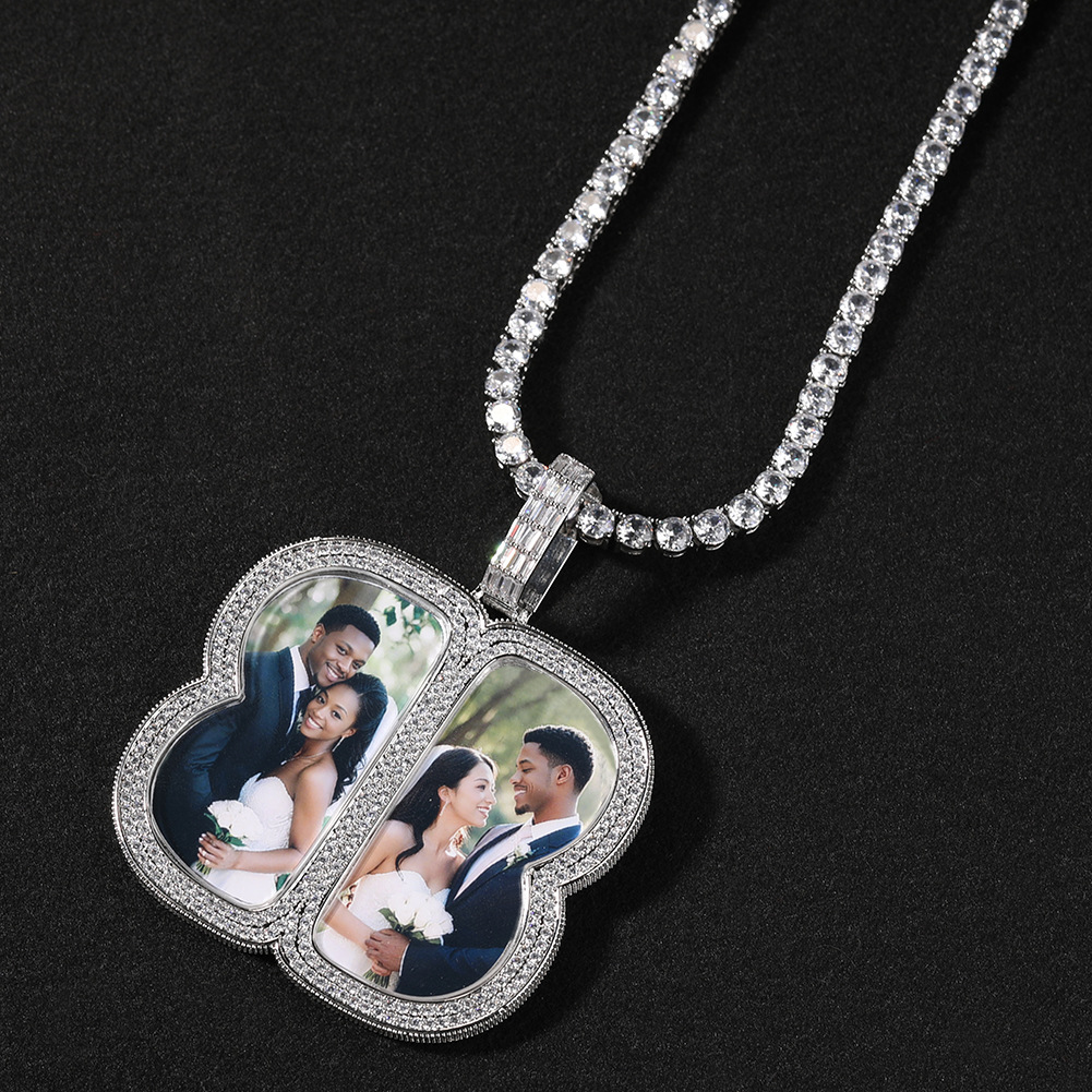 Custom Photo Pendant Necklace Personality Geometry Memorial Frame Medal Jewelry