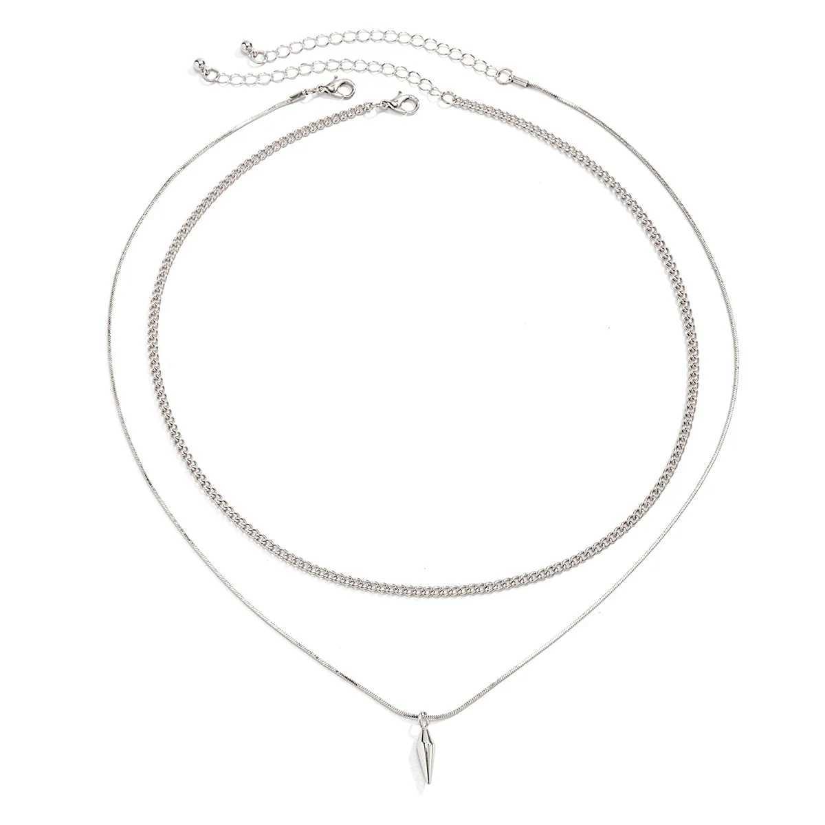 KunJoe 2pcs/set Stainless Steel Metal Rivet Pendant Thin Snake Chain Necklace for Men Punk Silver Color Cuban Link Chain Choker XJ250604