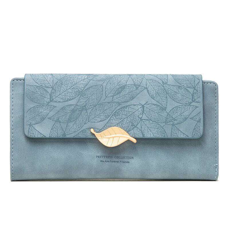 Purse female niche design retro simple long mobile phone bag frosted leaf women's purse new trend all-matching wallet women
