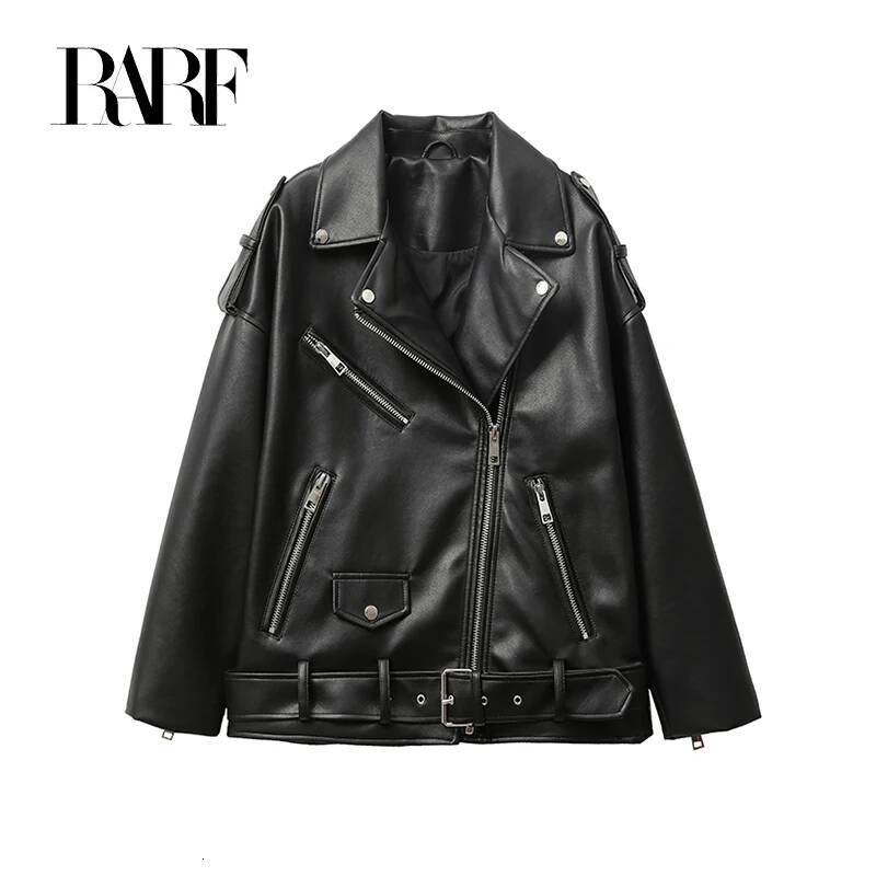 RARF New 2025 Women's Motorcycle PU Imitation Leather Loose Black Jacket